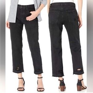 J Brand Black High Rise Mom Jeans Distressed Raw Hem Size 28